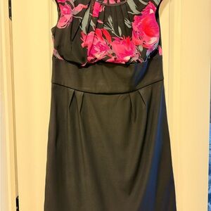 NWT Dress Barn Size 14 Black Pink White Floral Sheath Dress Sleeveless